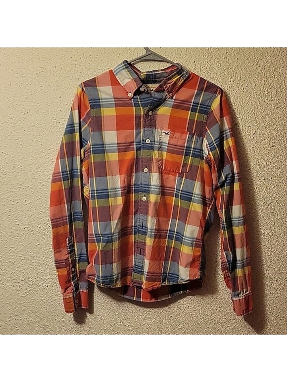 Hollister Colorful Plaid Long Sleeve Shirt Size Medium